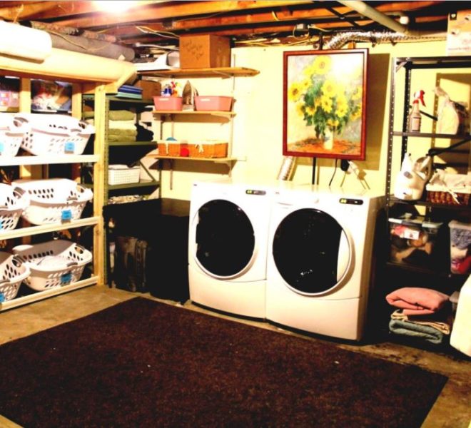 organizing a basement laundry room